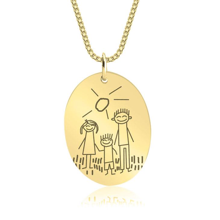 Personalised Children's Drawing Necklace With Oval Pendant