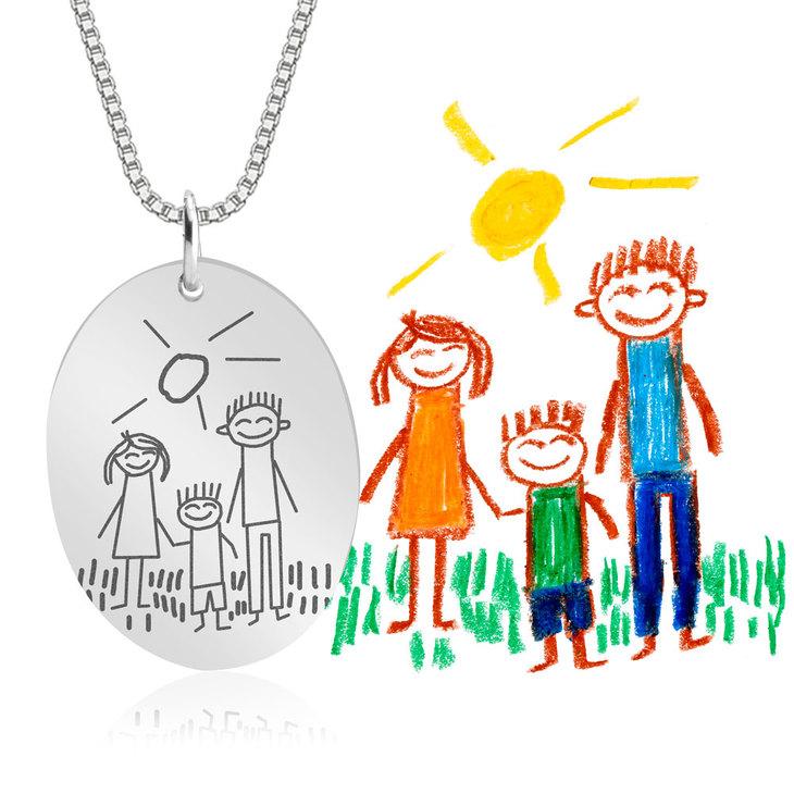 Personalised Children's Drawing Necklace With Oval Pendant