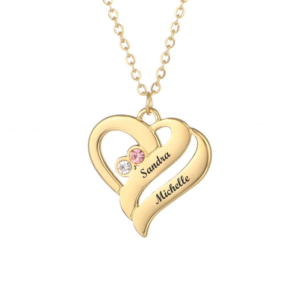 Necklace with united hearts and birthstones