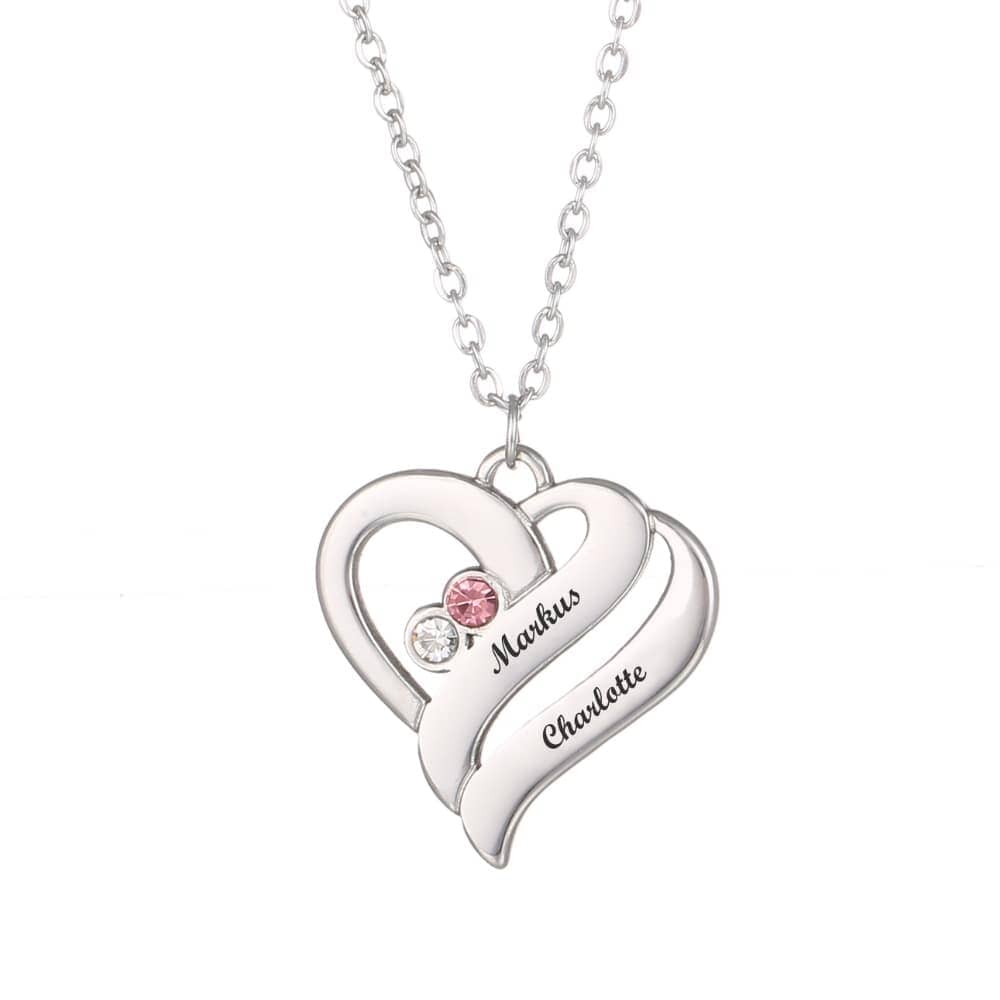 Necklace with united hearts and birthstones