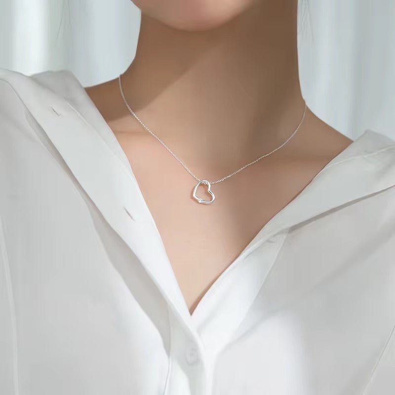 Love Heart Necklace Hallow Pendant With Zircon Crystal In S925 Sterling Silver With Zircon