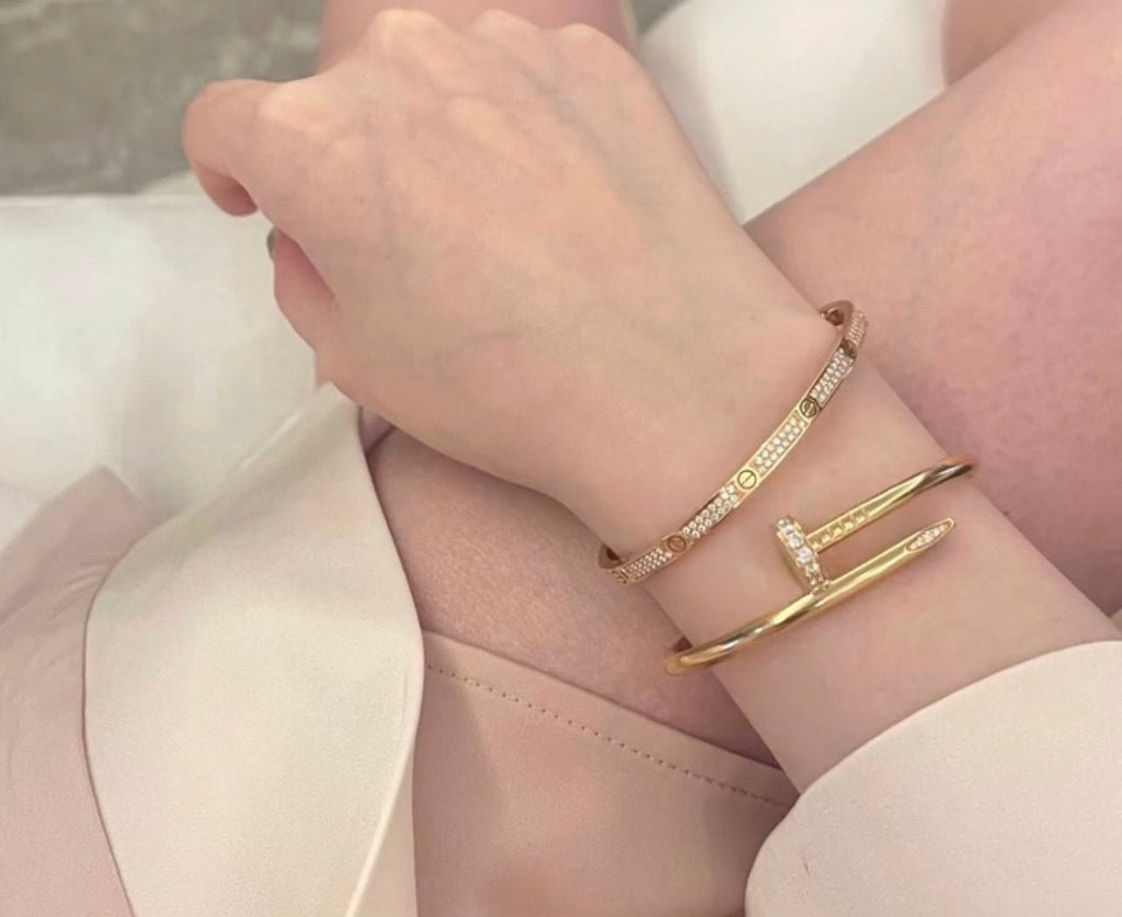 Nail Bracelet Bangle With Zircon Inlaid 18k Gold