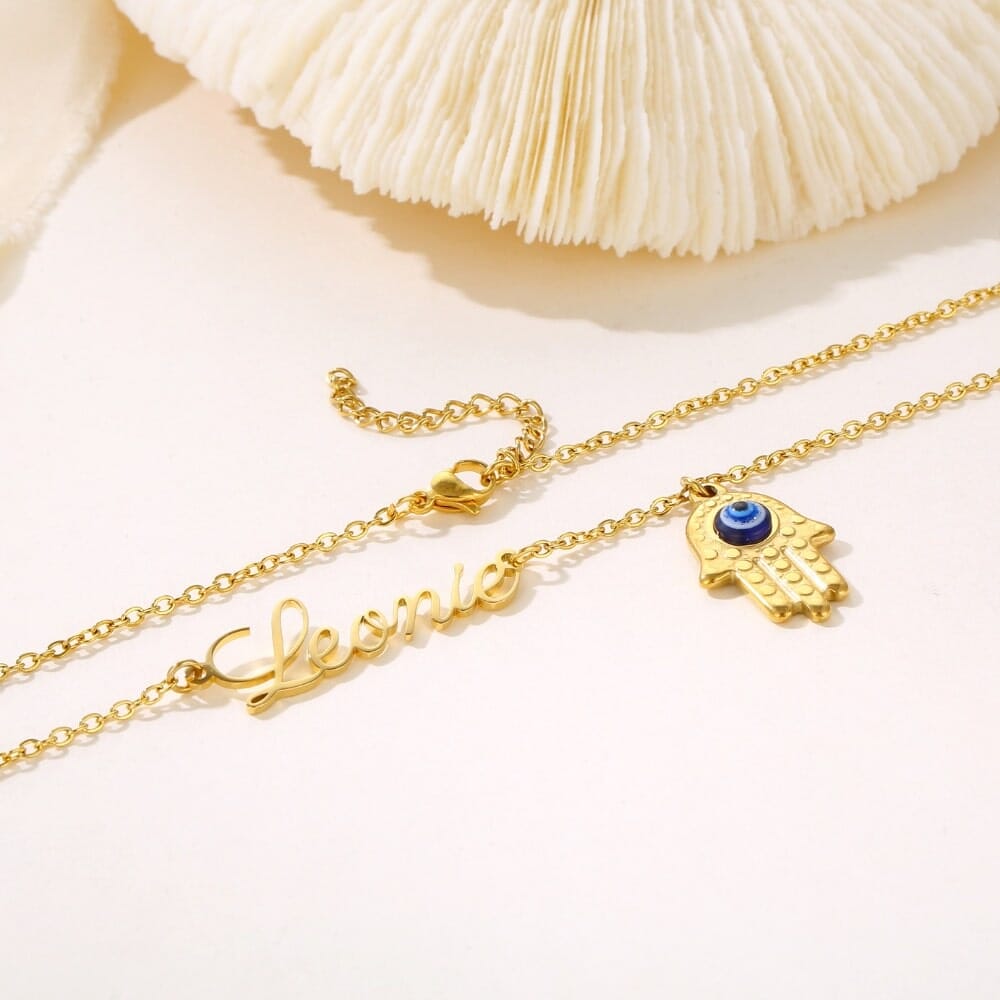 Name Necklace with Hand of Fatima