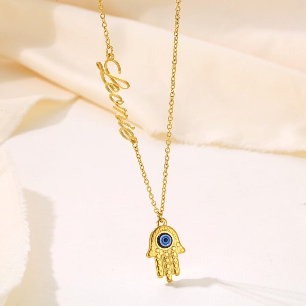 Name Necklace with Hand of Fatima
