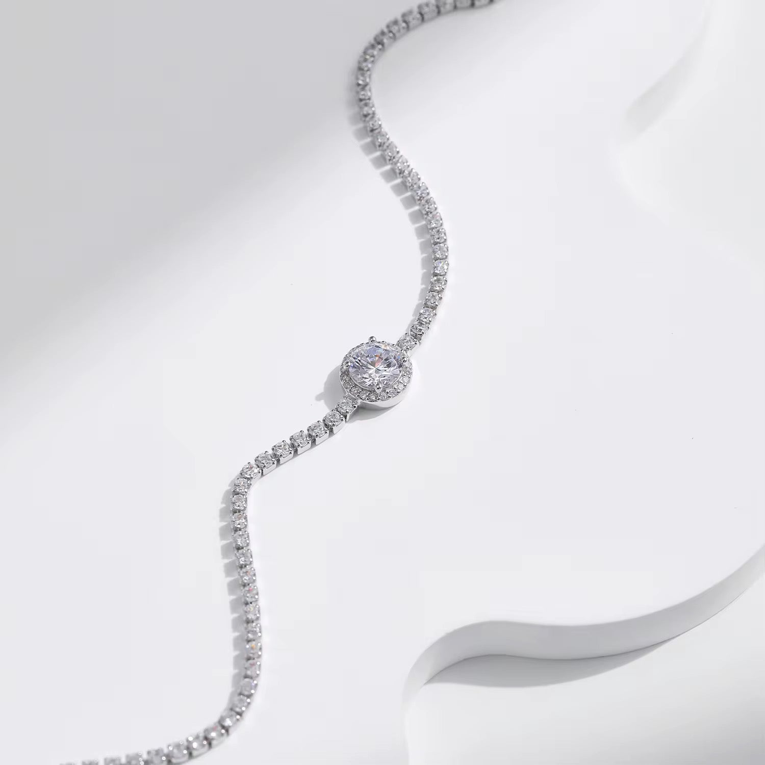 Sparkling Halo Tennis Bracelet S925 Sterling Silver