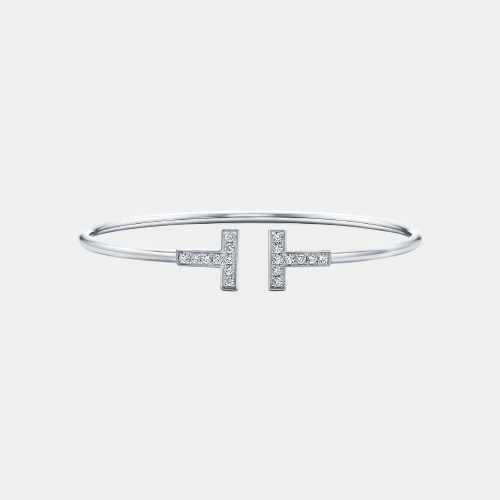 T Wire Bangle Silver Bracelet With Zircon