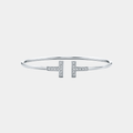 T Wire Bangle Silver Bracelet With Zircon